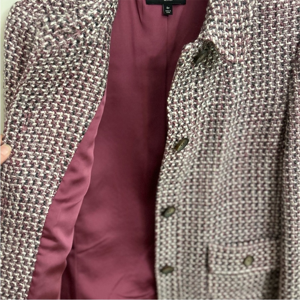 Women’s Talbots Purple Grey Tweed Button Front Wool Blend Blazer Size Petite 8 - Picture 8 of 11